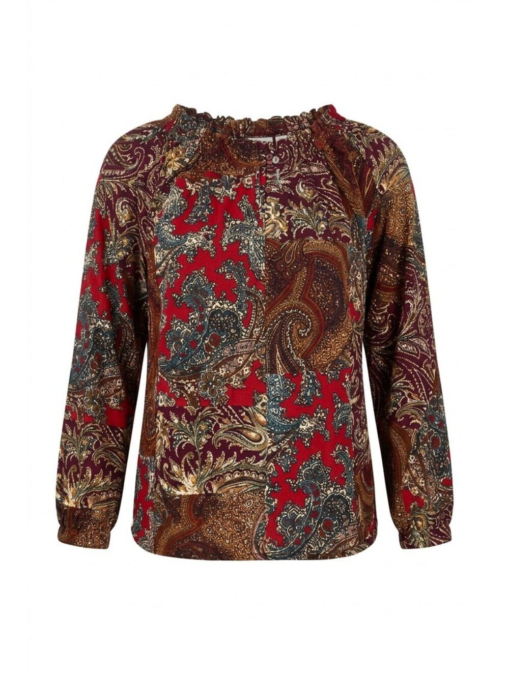 Chaps Denim Paisley Peasant Top PXL Burgundy Boho Smocked Blouse Cottagecore